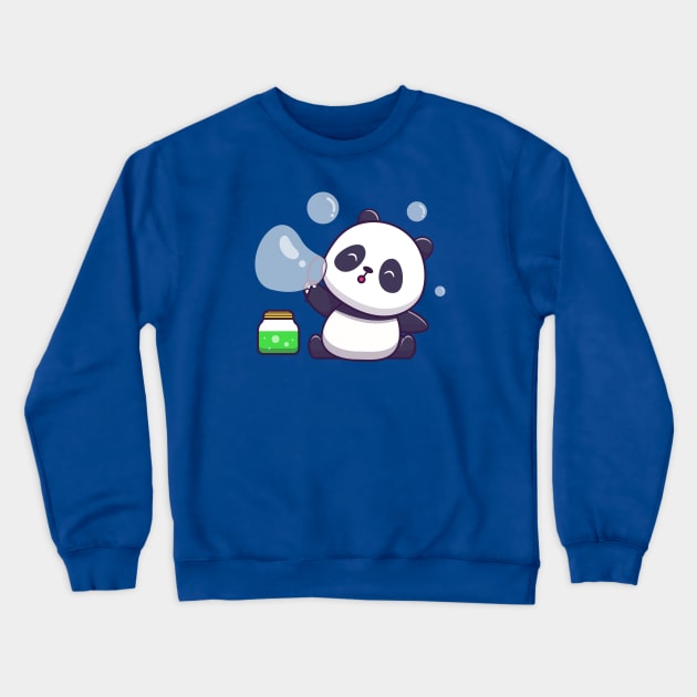 Cute Panda Playing Soap Bubble Cartoon Crewneck Sweatshirt by Catalyst Labs